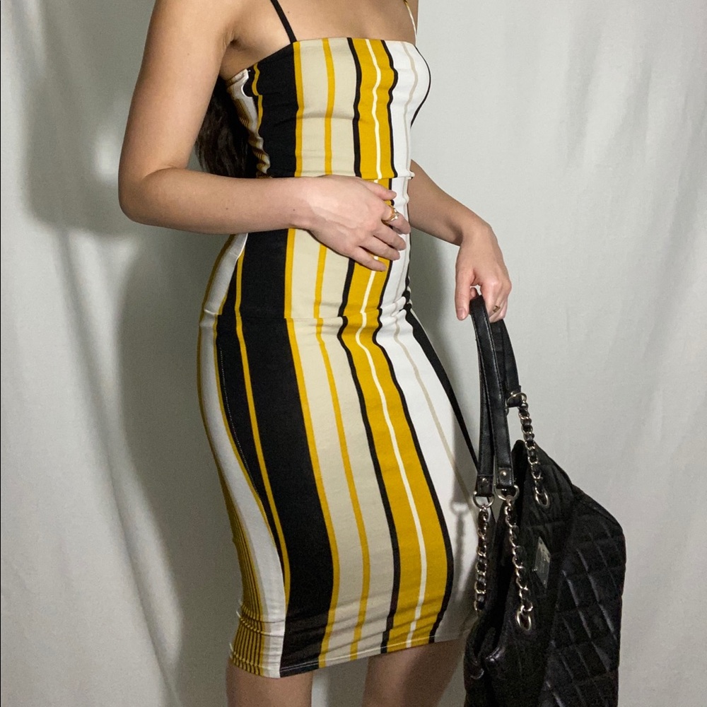Womens @forever21 stretch striped midi bodycon S